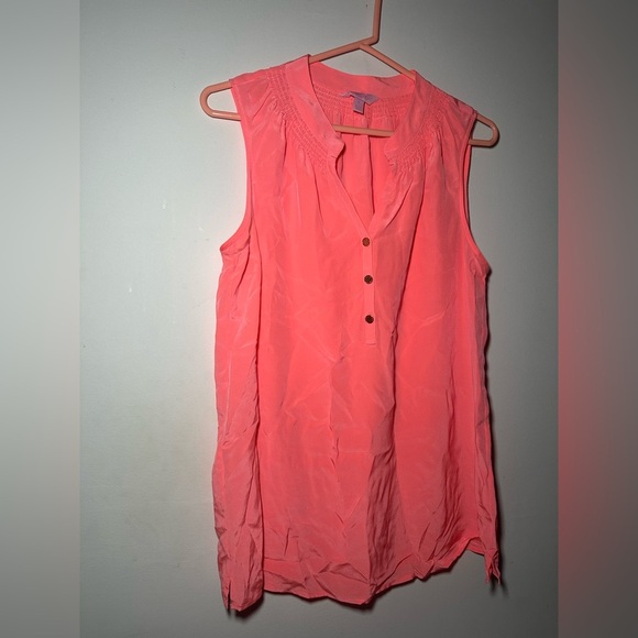 Lilly Pulitzer 100% Silk Pink Sleeveless Henley Tank Blouse Size Medium - Picture 12 of 16